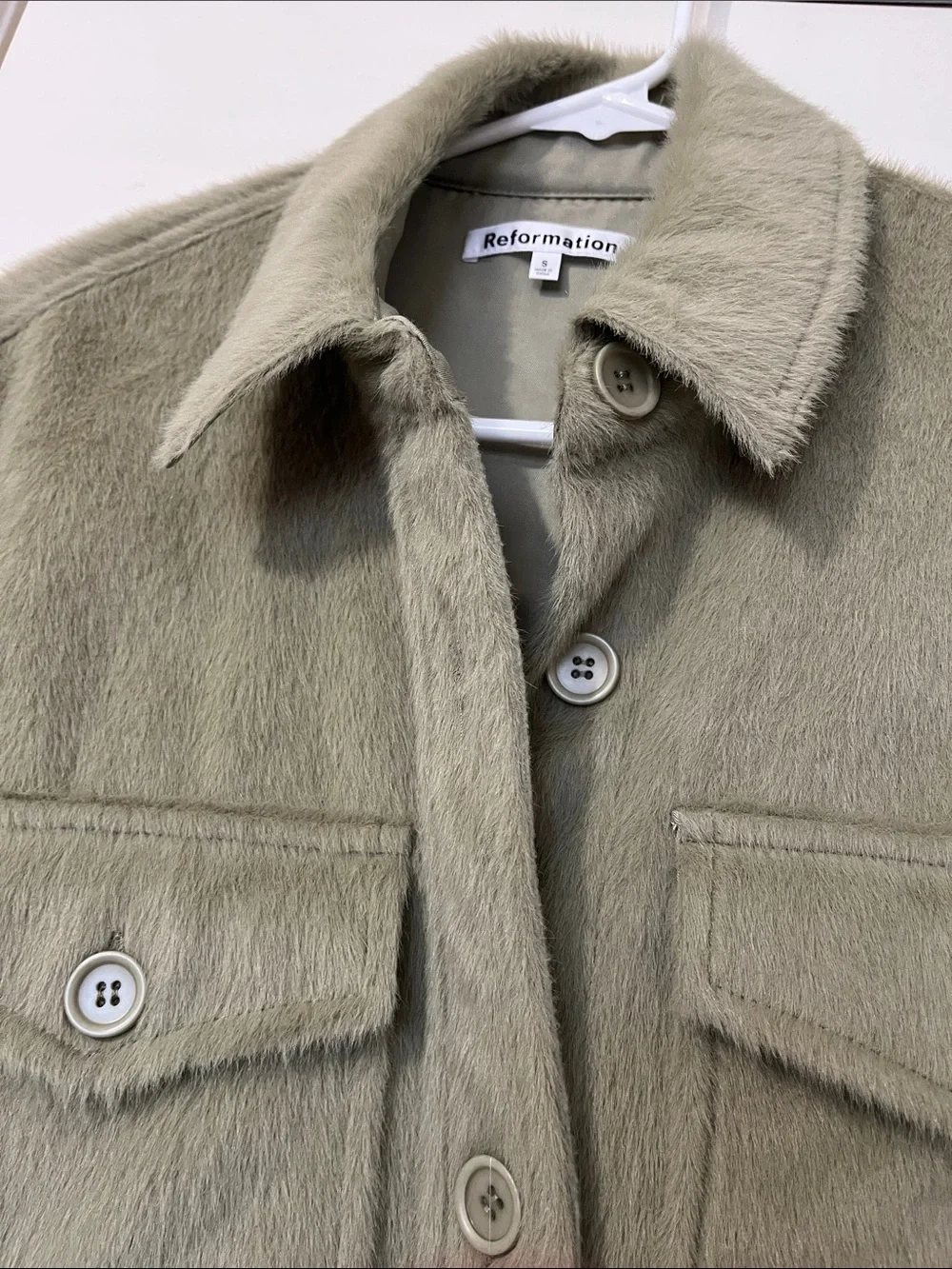 Reformation Faux Fur Ridley jacket Olive Green Shacket Jacket - Size S